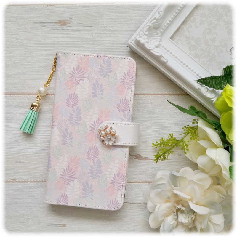 Botanical Pattern Notebook Type Smartphone Case iPhone 14 iPhone 13 iPhone 12 Xperia 5 Xperia 10 IV Galaxy S21 - เคส/ซองมือถือ - หนังเทียม สึชมพู