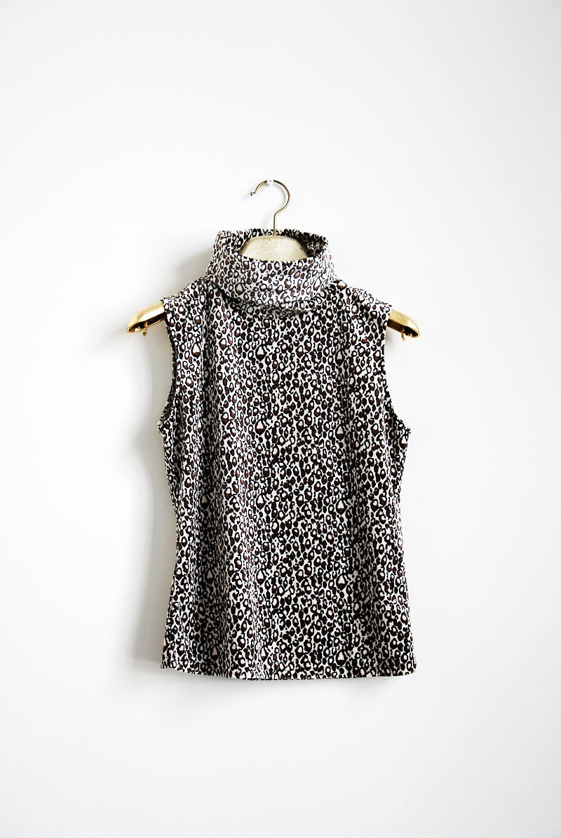 Vintage suede leopard high collar vest - Women's Vests - Other Materials 