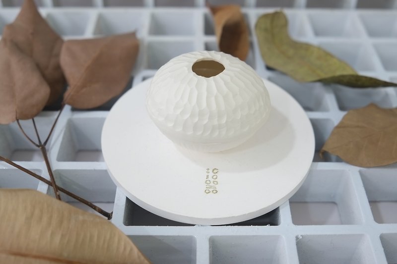 陶瓷雕刻白殼盤組 - 植栽/盆栽 - 陶 白色