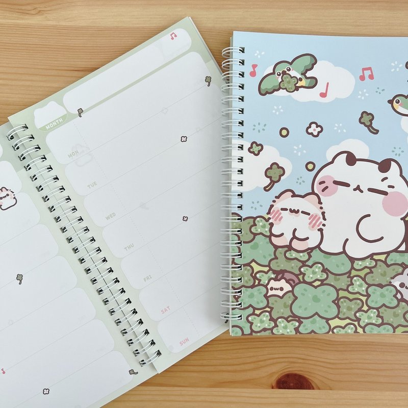 Bad Cat and Furry Cat - A5 Coil Notebook (Green Clover - Weekly) - Notebooks & Journals - Paper 