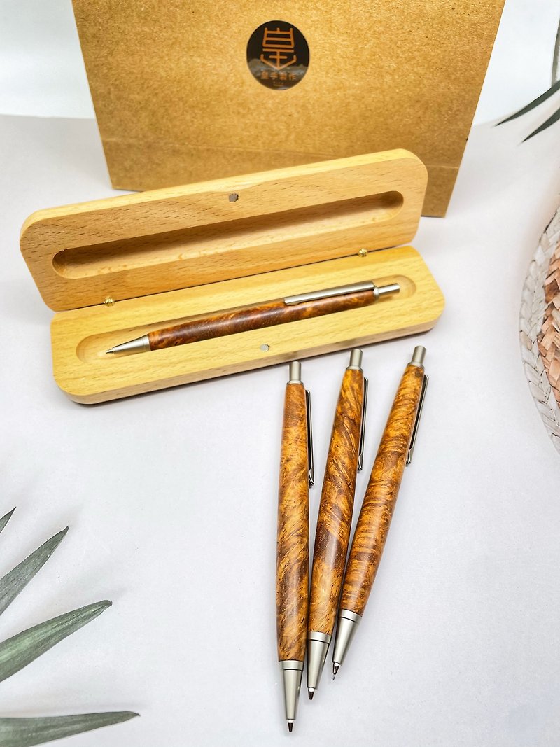 【皇帝の手作り】最も美しい木目 -イエロー木バリ自動鉛筆 - 鉛筆・シャープペンシル - 木製 ブラウン