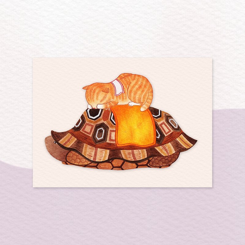 貓咪 - 和烏龜一起睡午覺 - 心意卡/卡片 - 紙 橘色