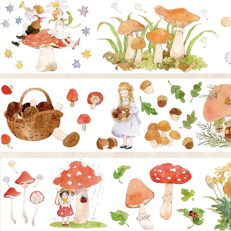 Big mushroom (cute boys and girls) PET washi tape made in Taiwan 10 meters roll - Washi Tape - Other Materials Multicolor