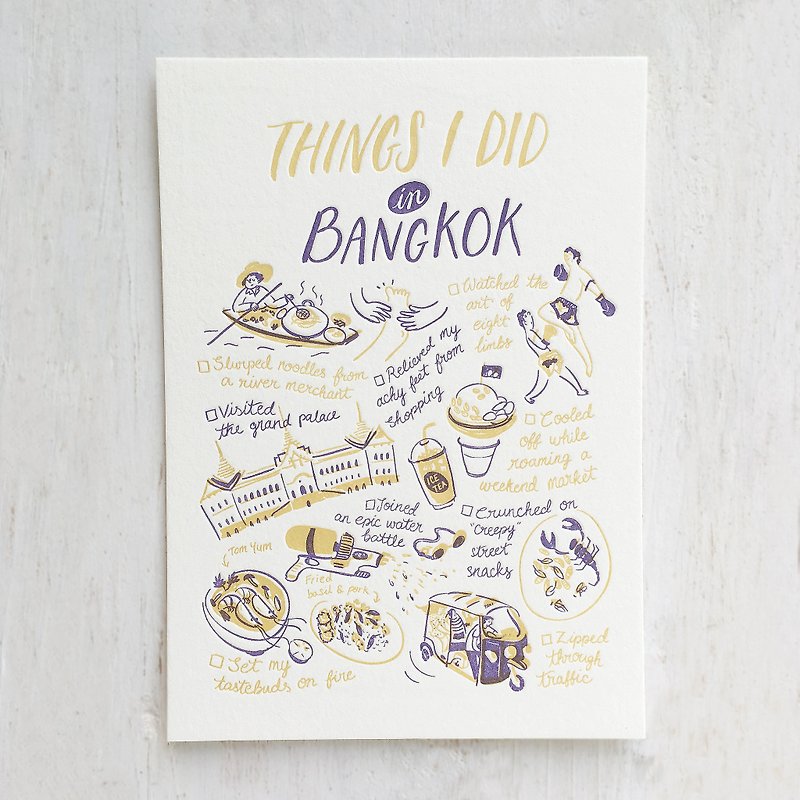 Things I Did in Bangkok Letterpress Postcard - Cards & Postcards - Paper 