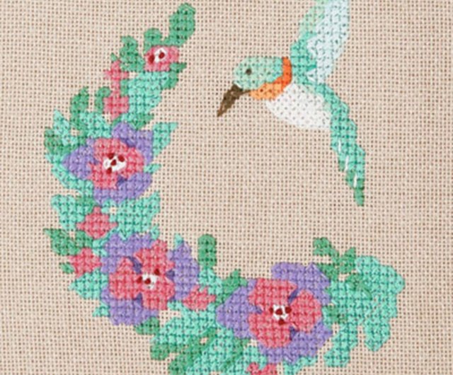 ハミングバードの花束布ブックカバー】クロスステッチ材料セット 文具