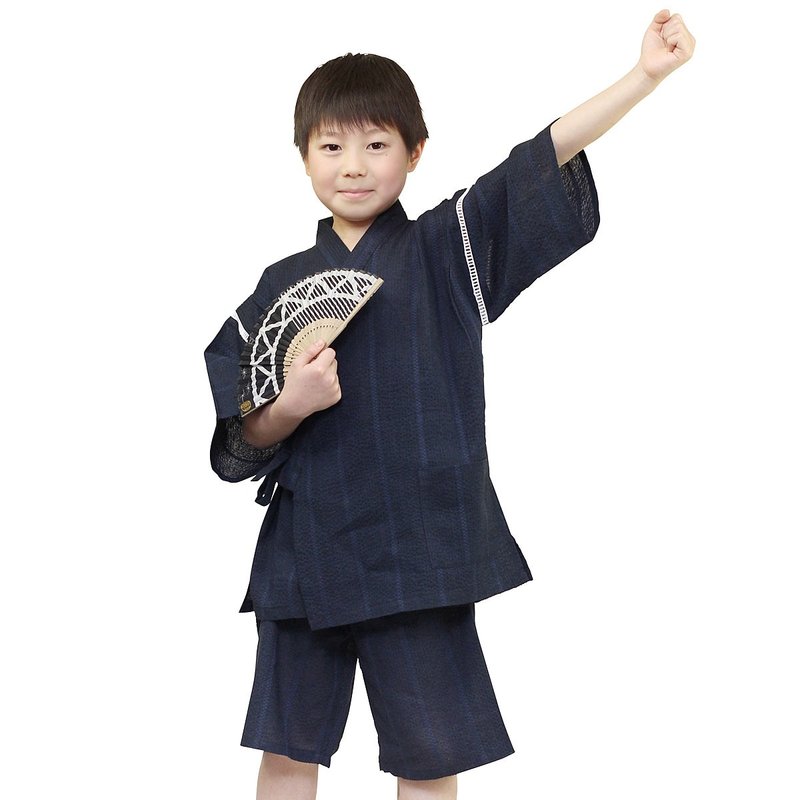 日本 和服 小孩 綿麻 甚平 休閒服 睡衣 成套組 100-130size wn10 - 睡衣/居家服 - 棉．麻 藍色