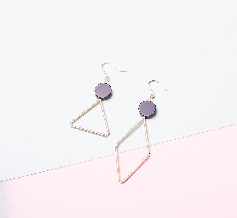 YUNSUO-original design-geometric earrings clips with black agate  - ต่างหู - เครื่องเพชรพลอย สีดำ