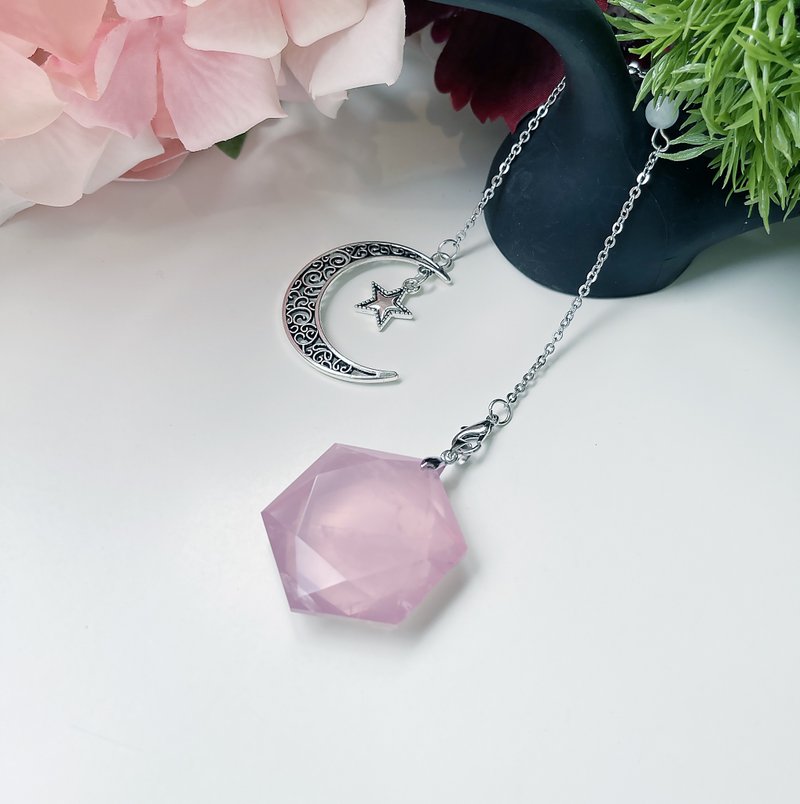靈擺第一專業品牌 天然 粉晶 大雙尖 粉水晶 靈擺 項鍊 吊墜 自愛 - 項鍊 - 水晶 粉紅色