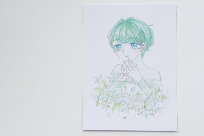 Midnight forest. Flower girl hand-painted card - immortal flower - การ์ด/โปสการ์ด - กระดาษ สีน้ำเงิน