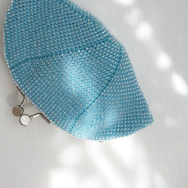 Ba-ba handmade Seedbeads crochet pouch No.1315 - ポーチ - その他の素材 ブルー
