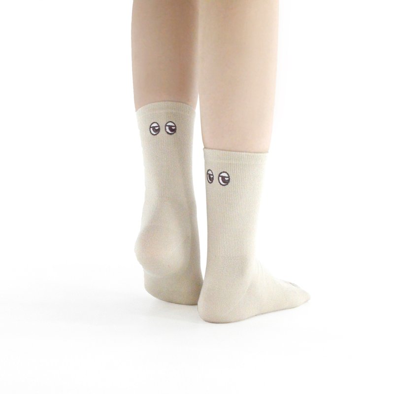 //Original embroidery// Eye series 3/4 pure cotton embroidered women's socks - ถุงเท้า - ผ้าฝ้าย/ผ้าลินิน 