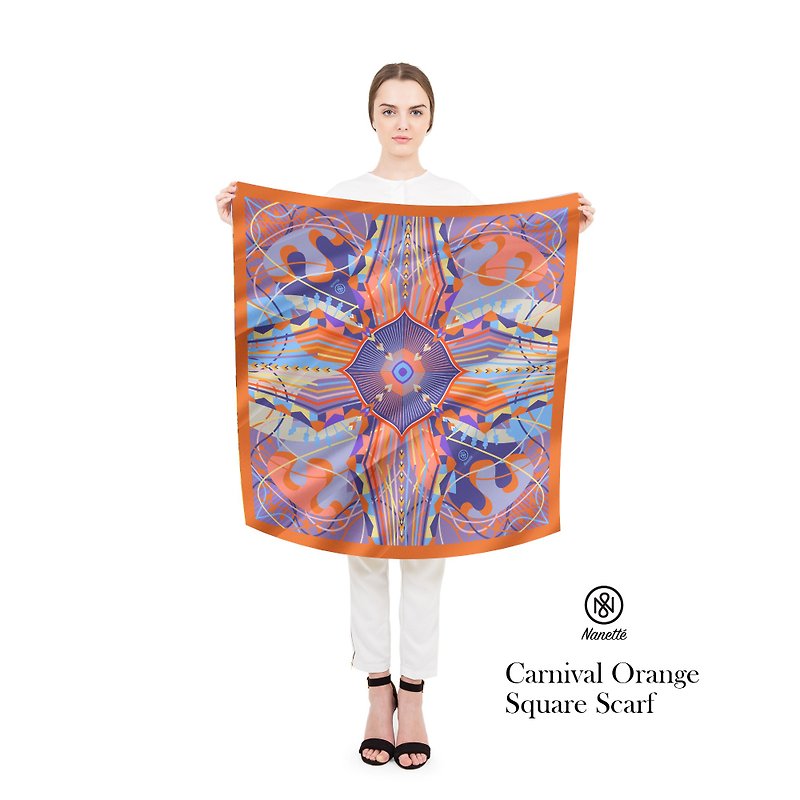 Carnival Orange Square Scarf (Personalized name) - ผ้าพันคอ - ผ้าไหม หลากหลายสี