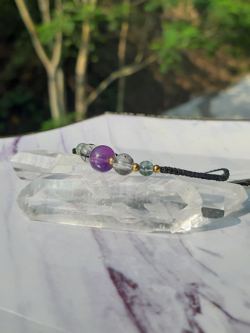 寶石 手鍊/手鐲 黑色 - 紫水晶 , 黑髮晶,螢石 可客製 編織手環