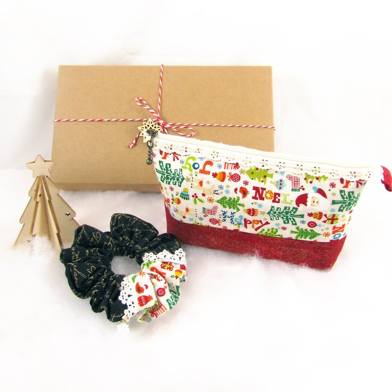 [Christmas Gift Box]-Happy Wishes-Cosmetic Bag + Hair Tie + Christmas Tree - Other - Cotton & Hemp 