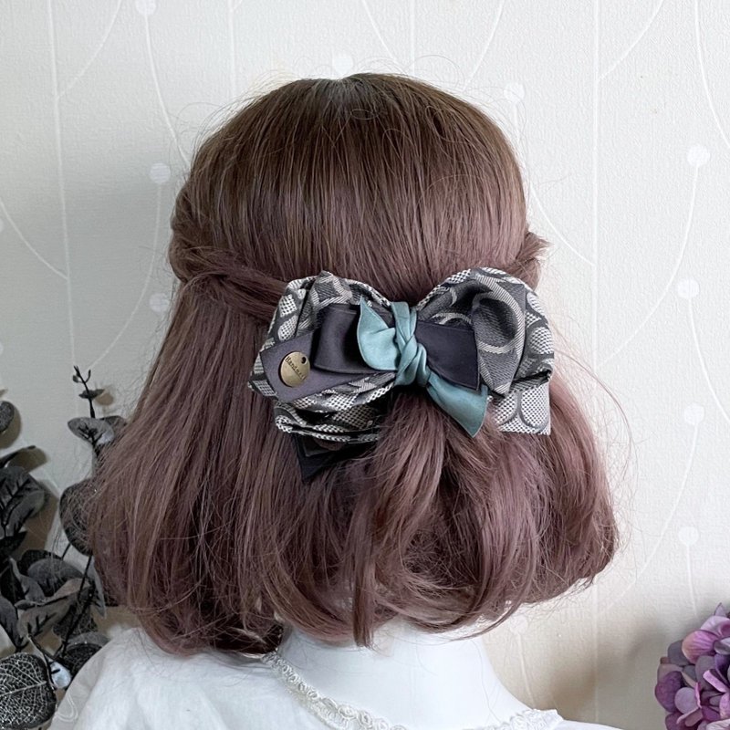 テクスチャードジャカード2層3次元ボウバナナクリップシュシュヘアリングサメクリップヘアコームグラブクリップ - ヘアアクセサリー - その他の素材 グリーン