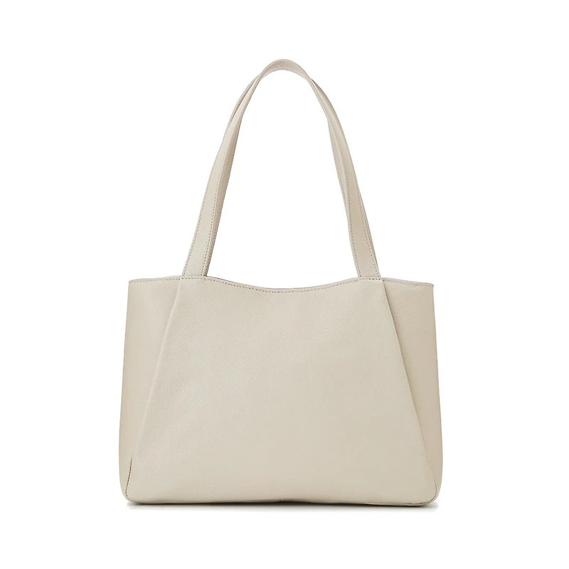 K Lightweight Leather Trapezoid Tote - Sand White - Messenger Bags & Sling Bags - Genuine Leather White