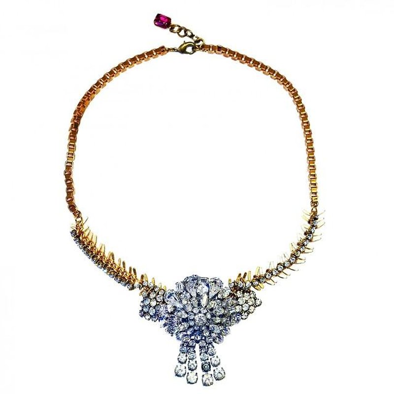 Vintage Renaissance necklace Fringed flower rhinestone statement necklace VRNL 01 - Necklaces - Other Metals Gold