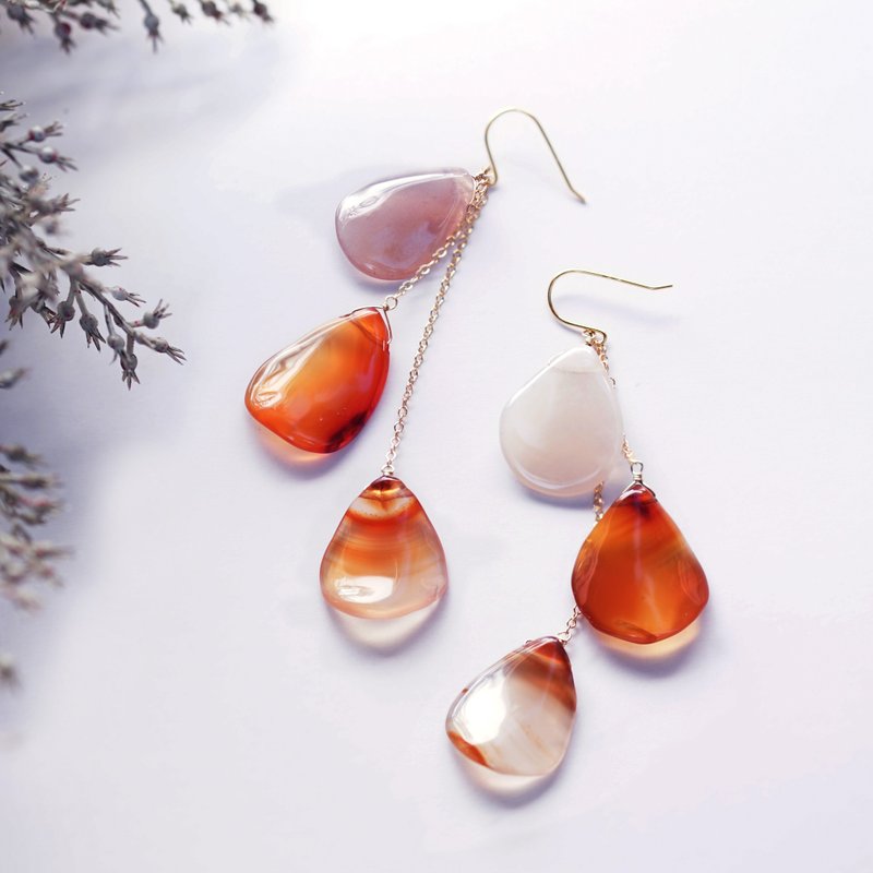 14KGF紅玉髓花瓣搖曳耳針Aida - 耳環/耳夾/耳骨夾 - 其他金屬 橘色