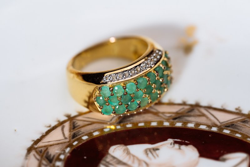 Emerald Sterling Silver Gold Plated Ring- Western Antique Jewelry - แหวนทั่วไป - เงินแท้ 