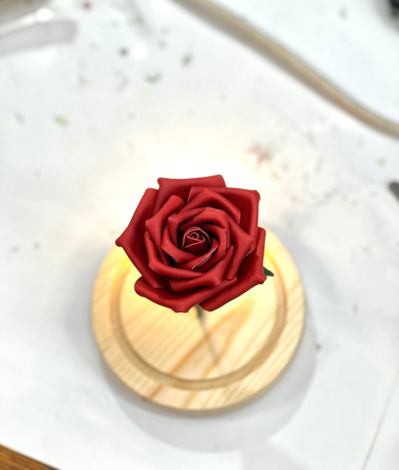 Leather Rose Flower Glass Bottle Lighting Handmade Rose Leather Flower Eternal Rose Anniversary - ช่อดอกไม้แห้ง - หนังแท้ 