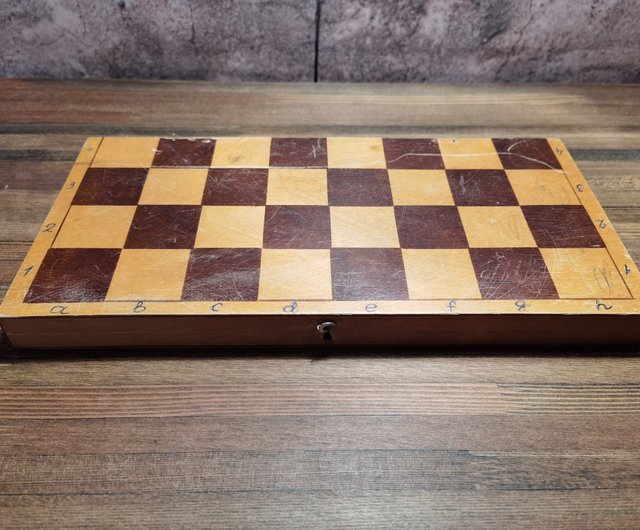 Chess Wooden Checkers Folding Board Game Box Set Vintage Checkers