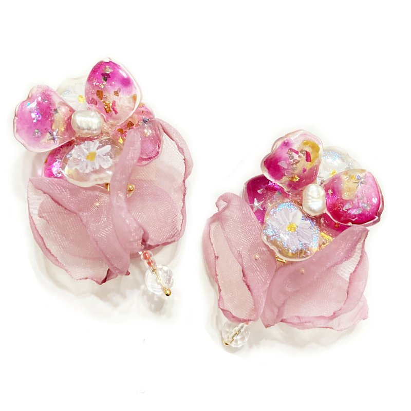 酒紅琥珀桔梗花仙子耳環(可改夾)耳針316不銹醫療鋼 - 耳環/耳夾/耳骨夾 - 樹脂 紅色