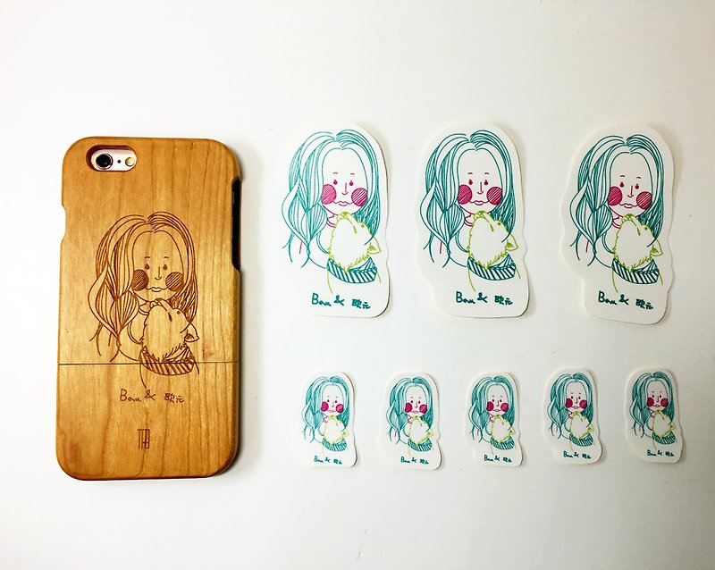 [TAB] character illustration custom wood texture phone case (including illustration stickers) / Wen Chuang / wood / wood / wood / hand made / laser engraving / iPhone case / Shiba Inu / wedding small objects - เคส/ซองมือถือ - ไม้ สีนำ้ตาล