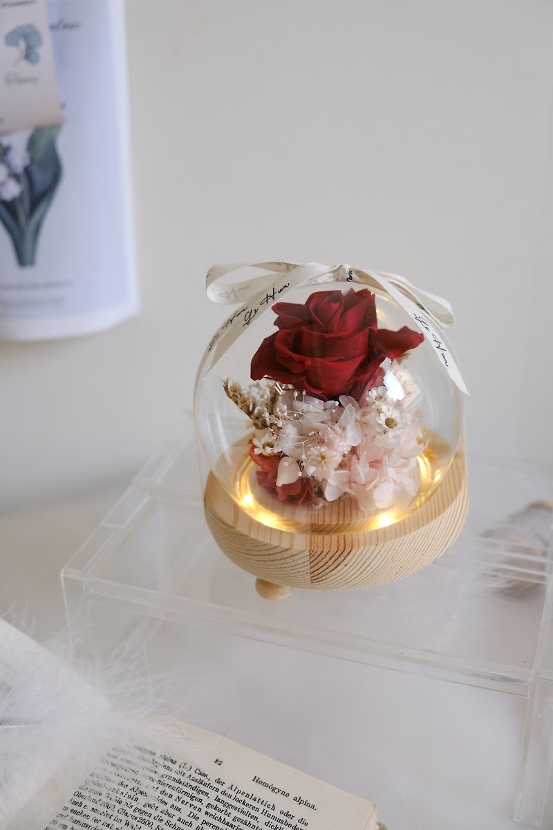 (Lamp style) Burgundy - Preserved flower glass bouquet - ช่อดอกไม้แห้ง - พืช/ดอกไม้ สีแดง