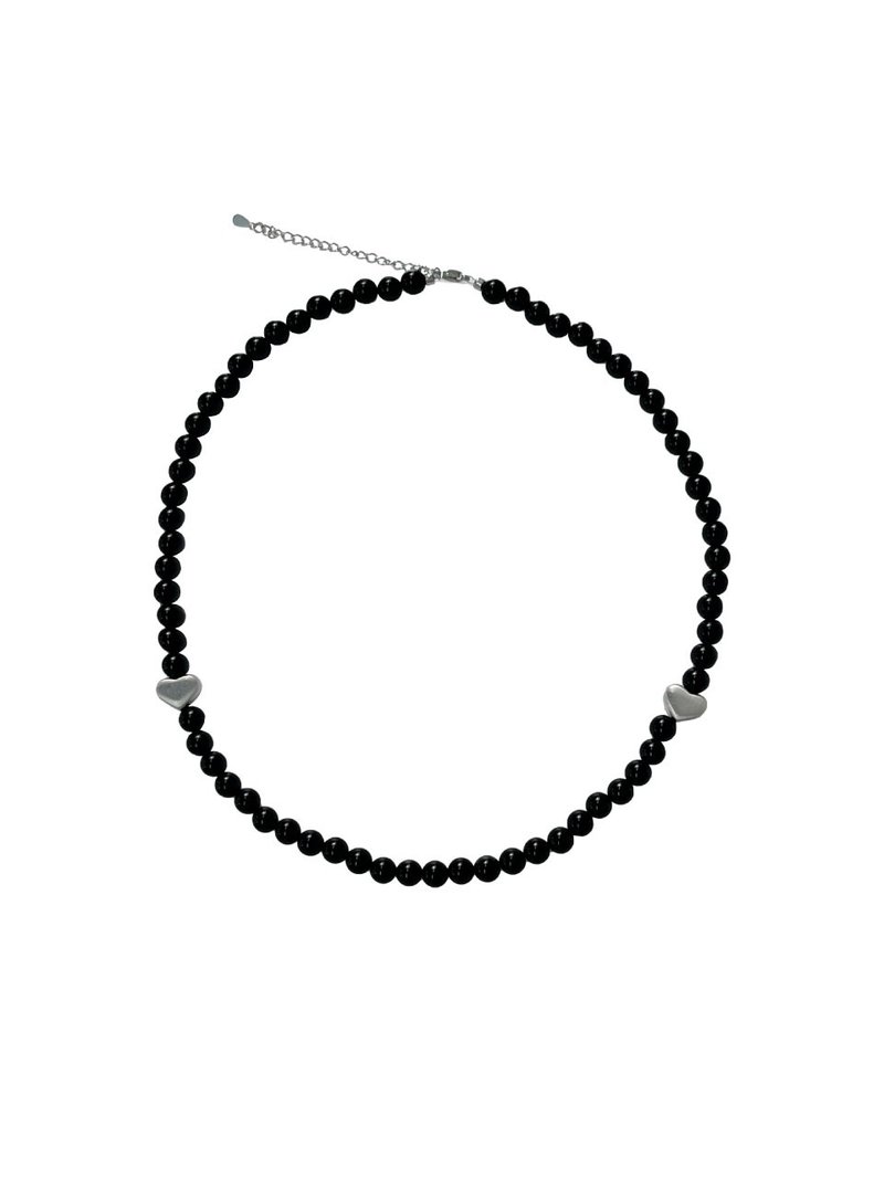 HEART GEMSTONE NECKLACE (BLACK) - 鎖骨鍊 - 其他材質 黑色