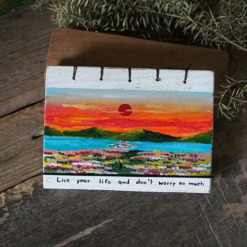 Wooden vintage notebook Acrylic paint .  Notebook Handmade Diary 筆記本 journal - Notebooks & Journals - Wood Orange