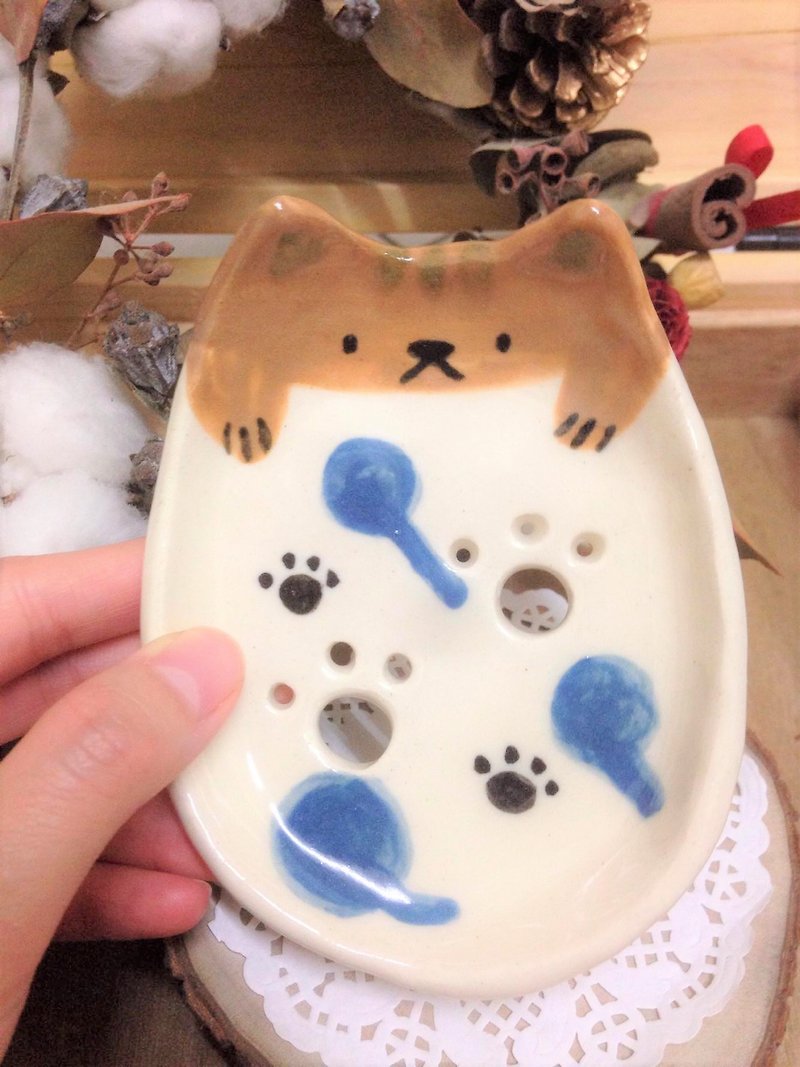 Blue spoon - cat footprint soap dish - Soap - Porcelain Multicolor