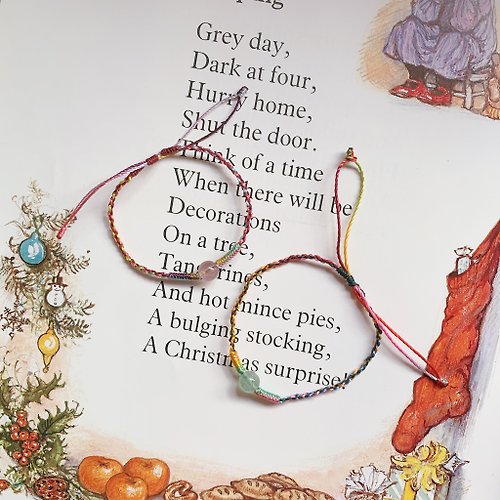 恰逢攬日閑 手作 聖誕福袋//天然草莓晶復古編織手鏈 姐妹同款禮物情侶紀念日手繩
