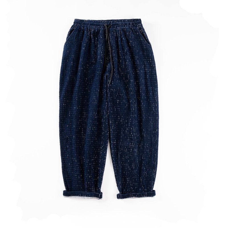 【神海紋下著  星藍】原創日系羽織復古寬褲 - 男長褲/休閒褲 - 棉．麻 