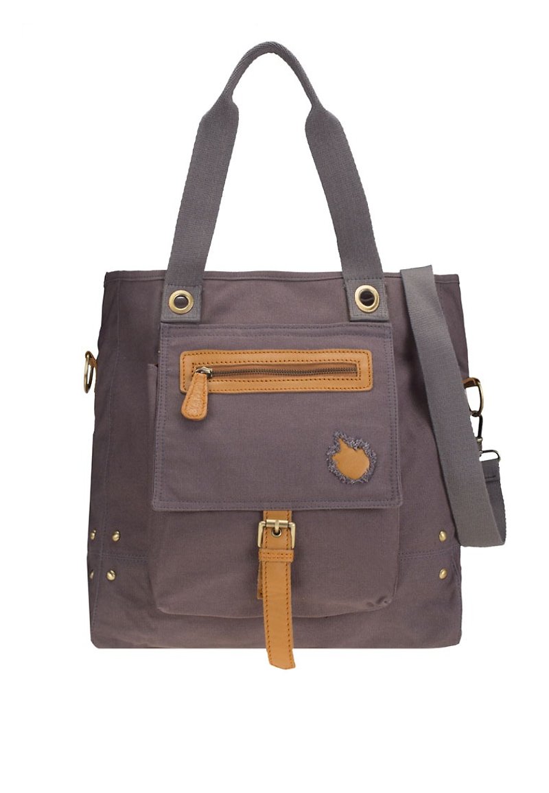 Tote bag with handle, detachable shoulder strap, canvas - Handbags & Totes - Other Materials Gray