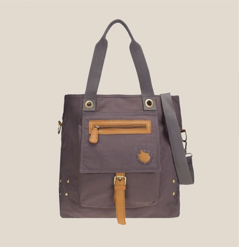 กระเป๋า Tote มีหูหิ้ว สายสะพายถอดได้ ผ้าแคนวาส - กระเป๋าถือ - วัสดุอื่นๆ สีเทา