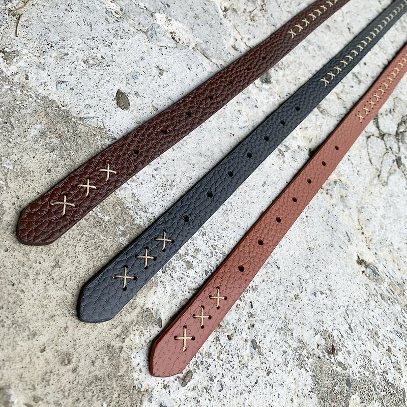 Exclusive hand threading design 2cm thin girls belt belt - เข็มขัด - หนังแท้ 