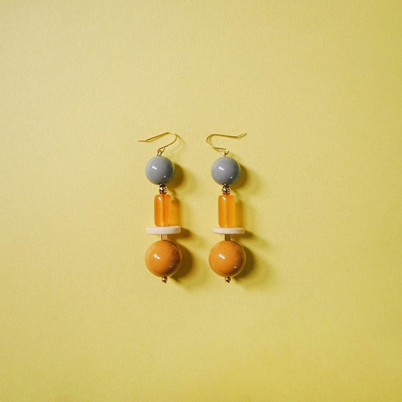日本設計師 Iria Ashimine 合作款串珠耳環 08 - 耳環/耳夾 - 其他材質 橘色