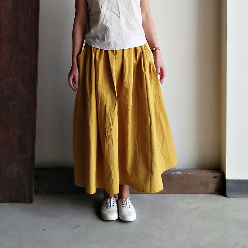 Feliz & Recap [cotton dress with a dual-port] mustard yellow cotton - Skirts - Cotton & Hemp Orange
