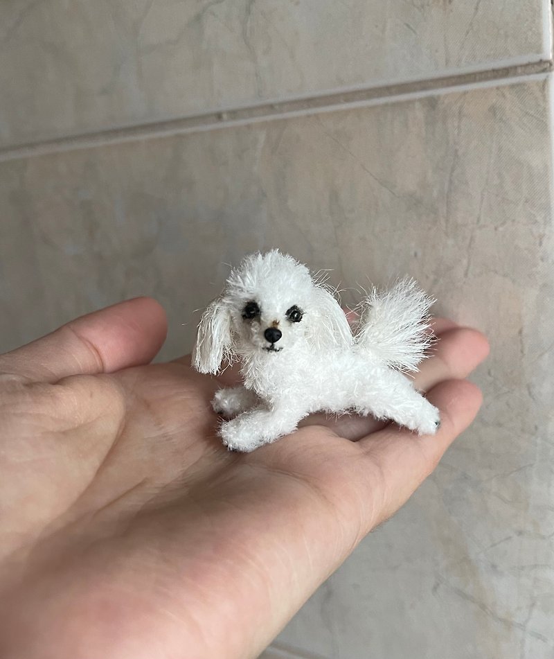 Miniature realistic maltese dog poodle puppy statue ooak unique toy 1 to 6 scale - Knitting, Embroidery, Felted Wool & Sewing - Thread White