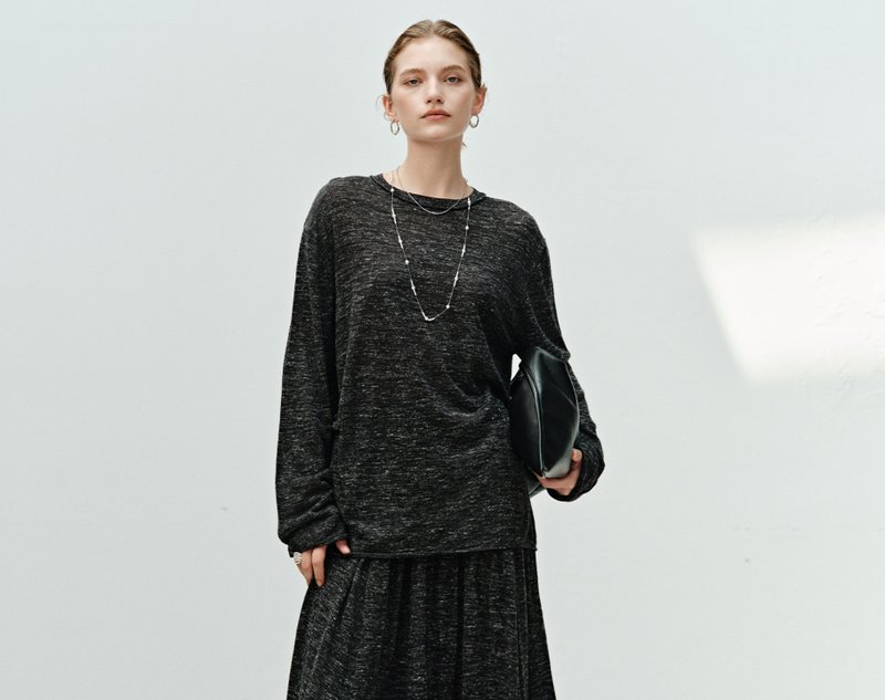 【竹節花紗】 法式簡約/亞麻針織t恤/半裙 - 女襯衫 - 棉．麻 多色