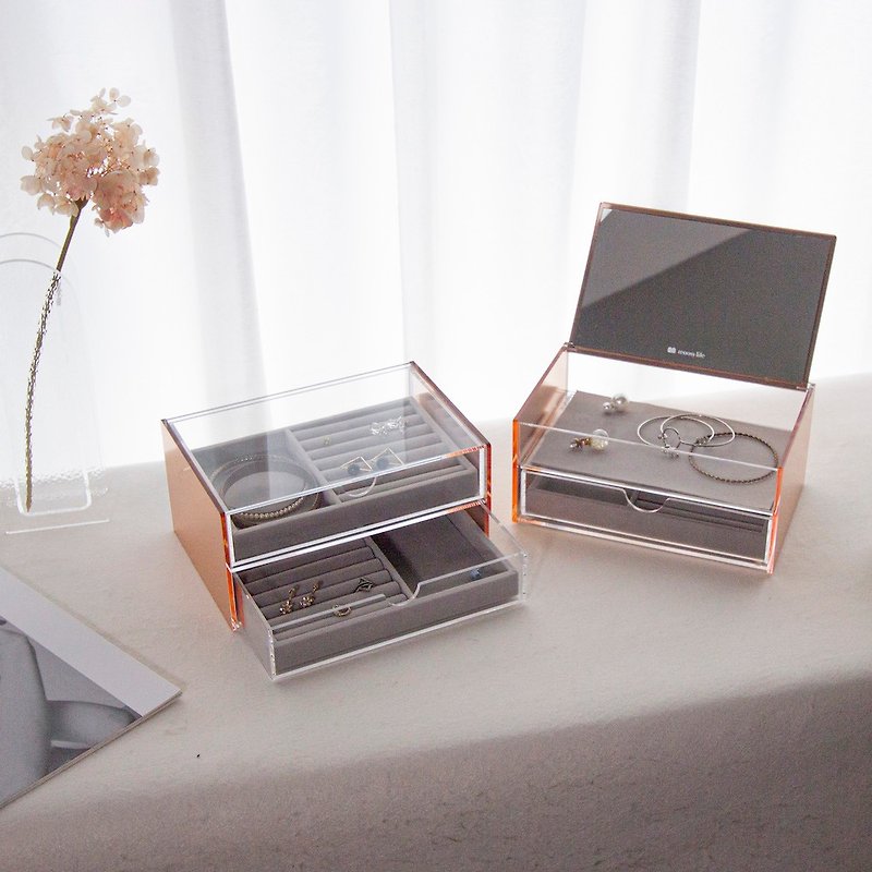 [Gift Value Set] Rose Gold Double Layer Jewelry Box Set Large Moonlight + Double Layer Drawer - Storage - Acrylic Gold