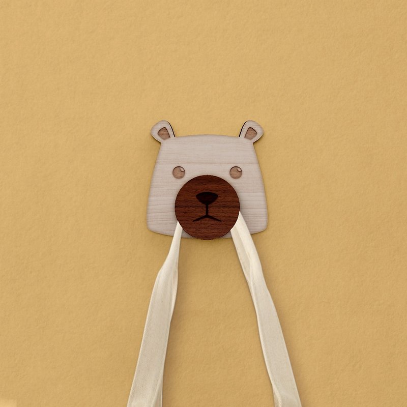 Bear Q-Log Self-adhesive Hook-Wall Decoration/Storage - กล่องเก็บของ - ไม้ สีกากี