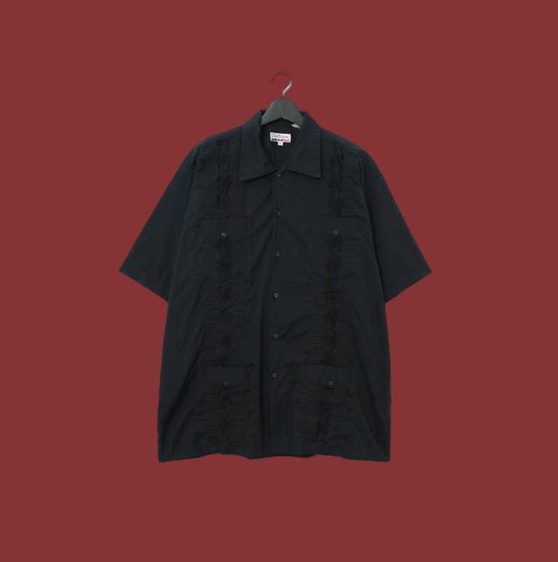 Back to Green- Cuban embroidered shirt cb-06 vintage shirt - เสื้อเชิ้ตผู้ชาย - ผ้าฝ้าย/ผ้าลินิน 