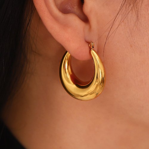 ANJI 新品! ANJI 18K金 圓形空心耳環 頂級鍍K金 歐美 時尚 韓國