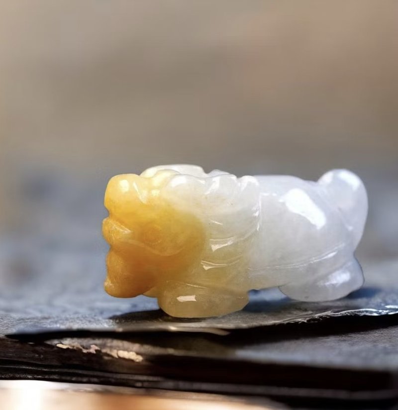 Ice-type floating yellow jadeite dragon turtle | Natural Burmese jadeite A-grade | Gift - สร้อยคอ - หยก สีส้ม