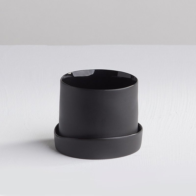 【3,co】Water wave cover cup (2 pieces) - black - Teapots & Teacups - Porcelain Gray