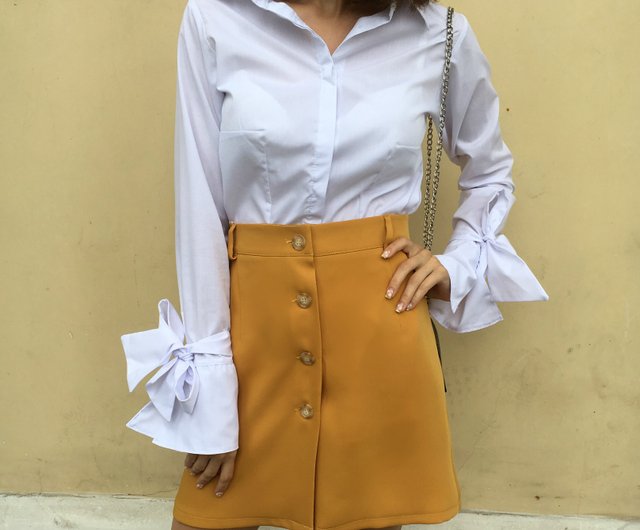 A-Line Mini Skirt. Women yellow skirt. Women orange skirt mini. Mustard  skirt - Shop LAVEU Skirts - Pinkoi