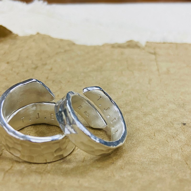 Pair of sterling silver rings ㄧ set of 2 water ripples, customizable name opening ring S76 - แหวนทั่วไป - เงินแท้ สีเงิน