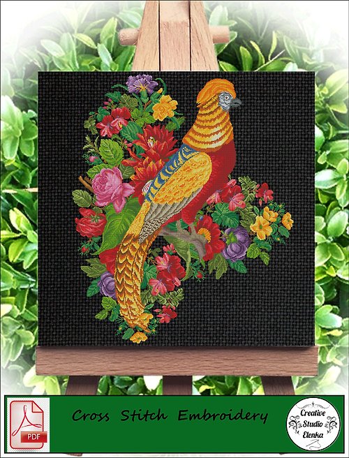 CreativeStudioElenka Vintage Cross Stitch Scheme Pheasant 6 - PDF Embroidery Scheme