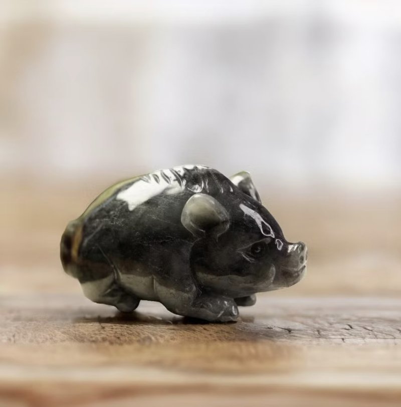 Black Chicken Jade Mountain Boar | Natural Burmese Jade A Grade Jade | Gifts - ของวางตกแต่ง - หยก สีดำ